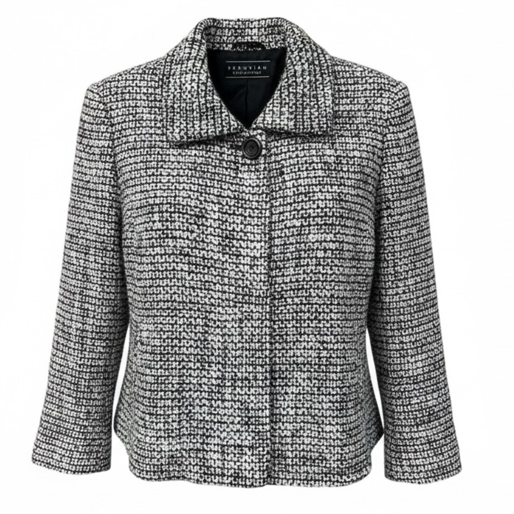 Peruvian Connection Wool/Alpaca Tweed Black & White Blazer Jacket  - Size 10